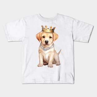 Watercolor Labrador Retriever Dog Wearing a Crown Kids T-Shirt